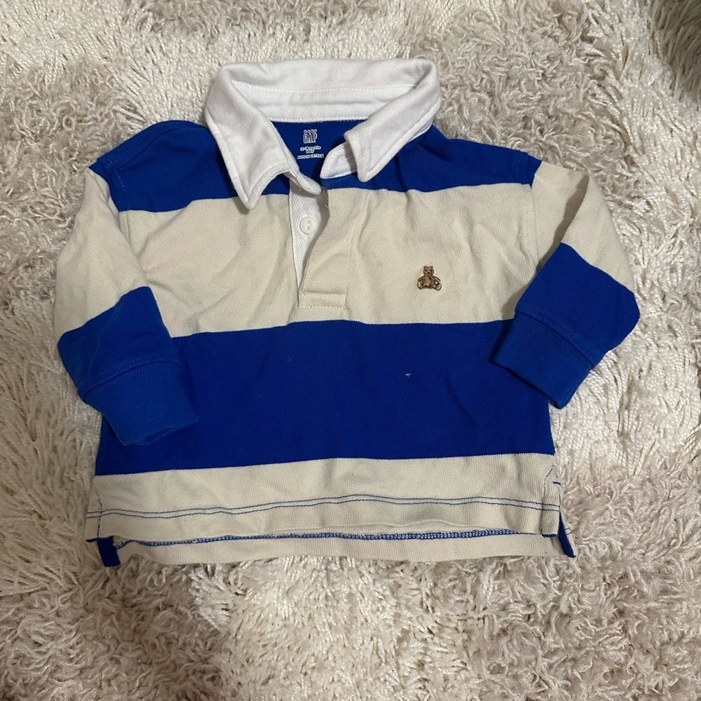 Toddler Rugby Stripe Polo Shirt - Blue & White